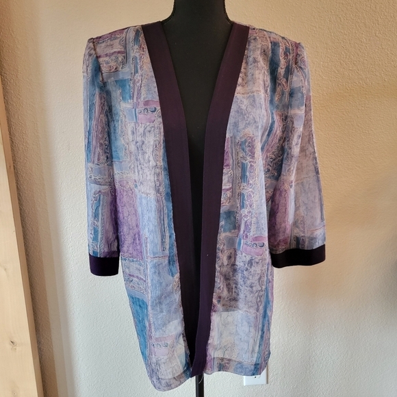 VTG LADY CAROL PETITES  Purple Blue Open Front Cardigan Sheer - Picture 7 of 10